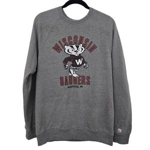 Homefield Wisconsin Badgers Sweatshirt Mens L Grey Retro Bucky Crewneck Pullover